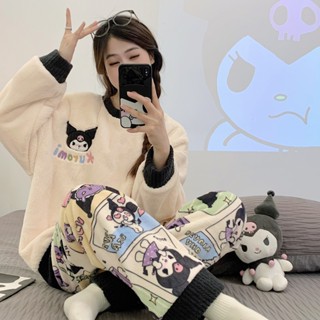 新款法蘭絨睡衣 女長袖保暖日系卡通珊瑚絨家居服