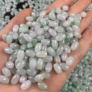 宏雲Hongyun-jf-(5pcs)- 緬甸翡翠a貨散珠糯冰種豆綠6x9mm長珠 玉珠子diy編織配珠配件批發
