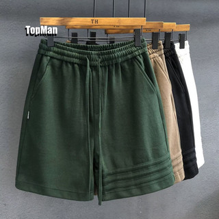 TopMan 男運動短褲 五分褲 三槓立體包邊美式復古黑綠卡其色男生休閒短褲