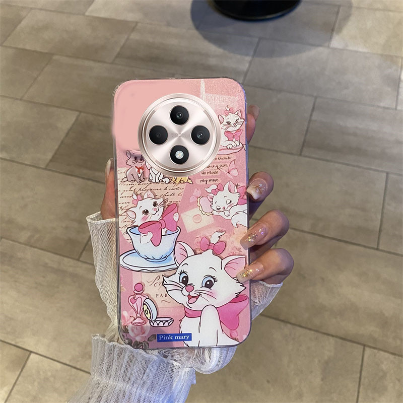 手機殼適用於 OPPO Reno12 F A3 Pro  5G TPU 軟殼可愛可愛卡通粉紅色蝴蝶結貓手機殼女孩後蓋