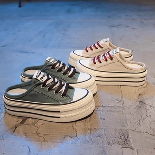 「KiraSole女鞋店」 包頭懶人鞋 厚底拖鞋 懶人鞋女 厚底懶人鞋 半拖懶人鞋 懶人拖鞋 拖鞋厚底 鬆糕帆布拖鞋