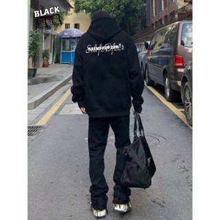 潮牌oversize復古黑色雙層連帽衛衣男 秋冬款美式寬鬆加絨加厚上衣 美式潮牌高街新款籃球字母印花休閒運動衛衣男
