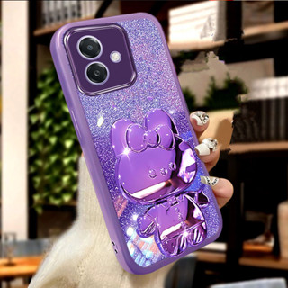 手機殼適用於 OPPO A3x Reno12F OPPOA3X 5G 閃亮手機外殼搭配可愛 3D 電鍍兔子鏡殼保護套