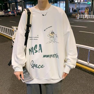 NANS 臺灣現貨 男生長袖 日系寬鬆衛衣男潮ins圓領長袖t恤2024秋季外套潮流情侶打底衫
