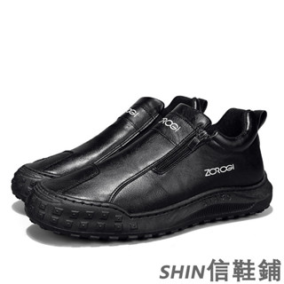 韓版男鞋 皮鞋 拉鍊套穿懶人鞋 皮面休閒鞋子 中幫男士短靴 防滑運動休閒鞋 韓版潮鞋 耐用 耐穿 防水 防滑 現貨免運