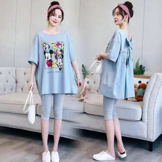 💕Angel媽咪💕孕婦短袖套裝 臺灣出貨 孕婦裝夏裝上衣短袖夏天衣服外出時尚款套裝外出連衣裙寬鬆t恤潮