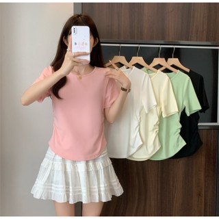 15128L-【臺灣出貨💥單獨發】大碼短袖上衣 L-3XL 女裝上衣 圓領短袖t恤女 夏季新款胖MM正肩簡約百搭上衣潮