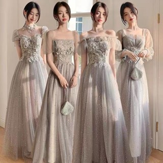 特價⚡[小編推薦][現貨][免運]灰色伴娘服裝2023新款婚禮季姐妹團禮服裙女高級顯瘦小眾長款