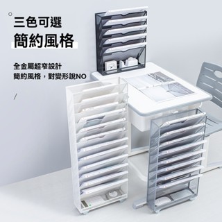 書桌旁書架 落地檔案架 辦公室桌面下多層檔案收納盒 辦公用品大全學生書本收納置物架子 課桌邊可移動帶輪小推車