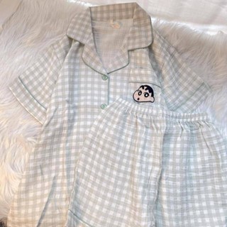 🌈Smile Kids🌈女童睡衣 臺灣出貨 女童可愛小新男童睡衣薄款夏天小女孩新款短袖套裝兒童家居服外穿