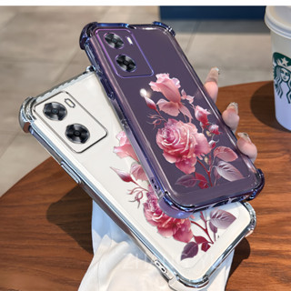 【防震】手機殼OPPO A57 4G 5G 2022 A77 A77S A57E TPU手機殼最新款玫瑰紋透明軟殼