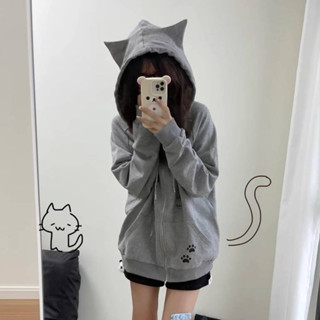 hoodie 貓耳朵日系可愛連帽宅宅萌感二次元運動長袖拉鍊外套上衣大學T女生