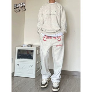 美式長褲男款秋冬休閒褲 潮牌高街小眾設計感百搭印花運動褲子 潮牌美式街頭籃球訓練褲 秋冬季字母印花長褲男潮