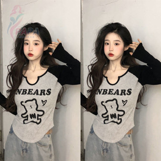 胖mm大碼300斤遮肚t恤女裝春秋季韓版新款顯瘦拼色設計感長袖上衣 長袖秋冬寬鬆t恤 韓版t恤 大碼女裝【PAPA】