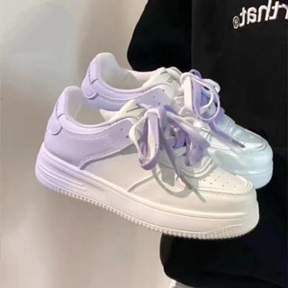 【LPshop】平底鞋 休閒鞋 貝殼鞋 板鞋 德訓鞋 女鞋 漸變色小白鞋女春鞦季新款舒適不臭腳鞋子休閒運動跑步鞋闆鞋