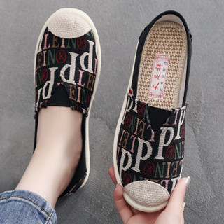 【LPshop】老北京布鞋 布鞋女 平底鞋 休閒鞋 阿母鞋 一腳蹬透氣舒適女鞋開車休閒漁夫鞋百搭平底新款老北京佈鞋女單鞋