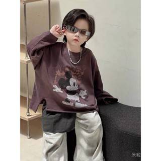 米粒BOYS 新款兒童上衣秋季中小童寬鬆洋氣卡通長袖T恤男寶韓版圓領套頭衫2024