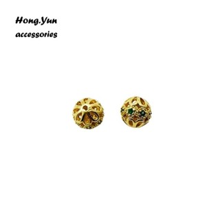 宏雲Hongyun-ls-（1pcs）- 保色14k包金銅製隔珠微鑲鋯石鏤空球珠子diy手鍊散珠項鍊串珠配件