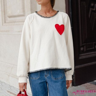 Demonlores-女士寬鬆運動衫 Heart Patch 長袖套頭衫休閒秋季套頭衫