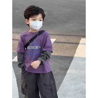 Smile Kids 兒童長袖 臺灣出貨 假兩件男童痞帥長袖T恤秋裝2024秋季新款兒童小童打底衫上衣