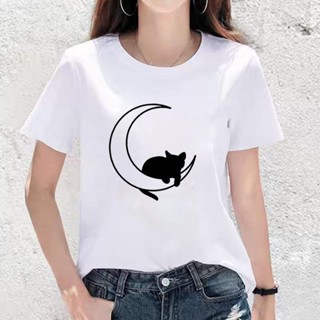 《現貨下單》女士時尚薄款夏季韓版休閒貓咪印花緊身ins新款洋氣上衣短袖T恤上衣短袖短袖上衣女生長版t恤休閒洋裝寬鬆t恤女