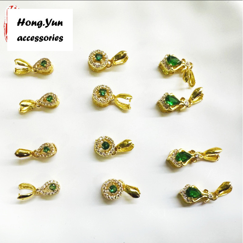 宏雲Hongyun-ls-（1pcs）- 18k包金微鑲鋯石鑽瓜子扣吊墜扣玉夾扣頭diy飾品配件玉髓翡翠掛件