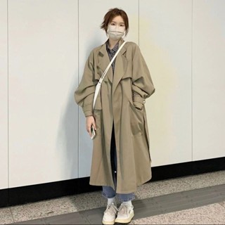 韓版簡約休閒中長款風衣外套女2024年秋新款寬鬆時尚甜美風衣外套