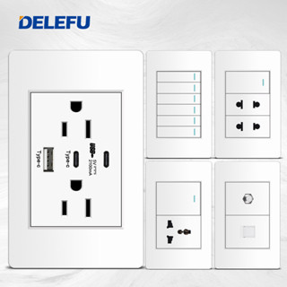 德勒芙開關插座面板USB南美白色六孔TYPE-C臺灣通用越南PC泰式額定電壓：AC110-240V