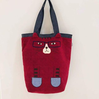 日本kusuguru秋冬珊瑚絨刺繡貓咪手提包斜揹包手拎包逛街輕便通勤包