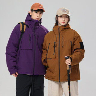男士加厚衝鋒衣外套韓版素色百搭加厚刷毛情侶棉服夾克外套保暖羽絨棉衣ins中性男女港風工裝連帽棉襖防風戶外登山服保暖麵包服