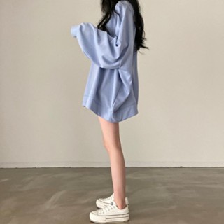 M-3XL 大尺碼衛衣 中長款t恤衛衣女oversize春秋薄街頭寬松學生長袖上衣ins潮打底衫