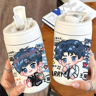 臺灣出貨王俊凱明星Q版周邊咖啡杯隨行杯保溫杯吸管直飲口304不鏽鋼禮物3P保溫水壺 戶外水壺 運動水壺 水杯 水瓶