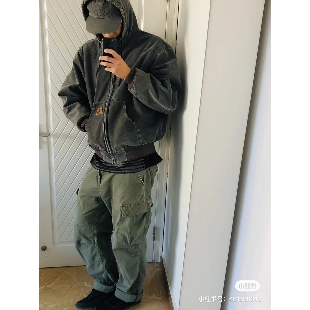 高品質carhartt復古J130帆布皮標棉服棉衣連帽拉鍊夾克外套