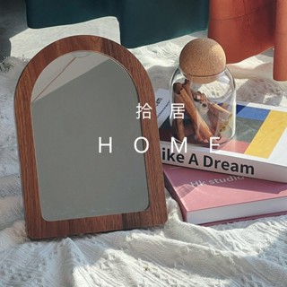 [C0823]複古實木北歐臥室現代鏡子化妝室簡約木質鏡現代中式複古風鏡飯廳化妝鏡家用掛鏡法式少女簡約
