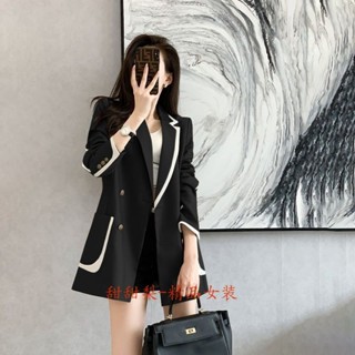 2024新款女生韓版雙排釦小西裝外套女黑色修身顯瘦大碼寬鬆長袖職業服通勤氣質小西服薄外套風衣工作服
