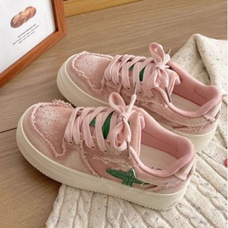 【LPshop】帆布鞋 餅乾鞋 平底鞋 休閒鞋 帆布鞋女 可愛粉厚底帆佈鞋女 夏季薄款透氣小白鞋ins學生百搭運動闆鞋