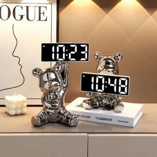 暴力熊擺件 客廳玄關創意時鐘 智慧鬧鐘 桌面電子數字時鐘擺件 擺臺式鐘錶 陶瓷擺件