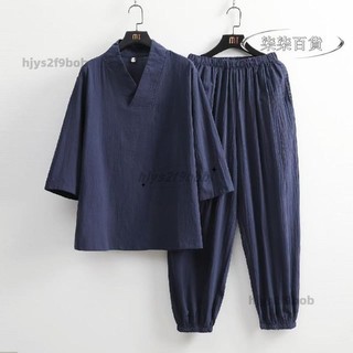 💕新品精選💕夏季竹節棉禪服套裝七分袖禪修服男居士服棉麻禪意漢服瑜伽打坐服熱賣
