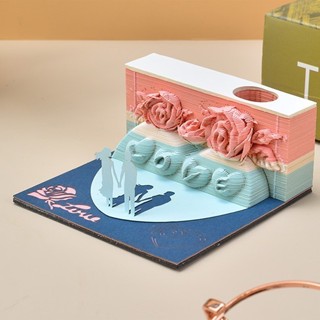 浪漫情侶專屬禮物3D紙雕模型3D便條紙漸變色模型擺件