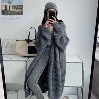 韓版慵懶風寬鬆長版針織外套 大衣 風衣 上衣 女裝 衣服 外套 長袖上衣 長版外套 毛衣