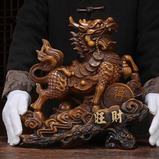 【免運】麒麟 招財擺飾 麒麟擺設 仿檀木 客廳擺飾 玄關擺件 酒櫃電視櫃裝飾品 入厝禮物 開業禮品 喬遷禮物 新居禮物