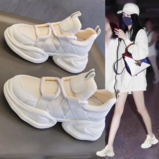 【DOMO】內增高老爹鞋女真皮2024年春季百搭小白鞋厚底女鞋鬆糕休閒運動鞋