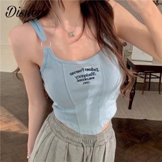 法式打底字母印花白色吊帶背心女夏季內搭美背無袖不規則短版上衣 字母印花 吊帶背心 內搭 不規則