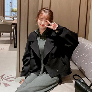 炸街設計感外套2024春秋裝新款小個子短款風衣寬鬆西裝領女士上衣韓版 韓系 日系