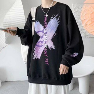 NANS 臺灣現貨 男生長袖 圓領衛衣男春秋季潮牌ins百搭寬鬆上衣港風潮流薄款無帽長袖外套