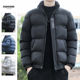 男士棉服韓版時尚印花刷毛加厚鋪棉棉衣外套商務休閒保暖短版羽絨棉襖麵包服正韓男上衣潮