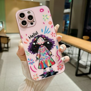 可愛的女孩圖案玻璃手機殼適用於 iPhone 16/16 Pro/16 ProMax/15 ProMax/16 Plus