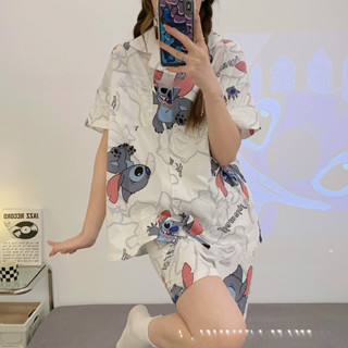 【現貨秒殺】史迪仔短袖家居服套裝網紅同款甜美可愛睡衣