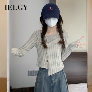 IELGY 長袖針織毛衣 2025 不規則韓版修身女式內搭上衣