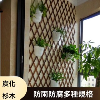 防腐木柵欄圍欄 木籬笆爬藤架碳化木拉網 庭院裝飾加厚伸縮網格花架